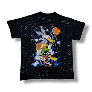 Space Jam Looney Tune Characters Bugs Bunny Daffy Black Crew Neck T-shirt Size L